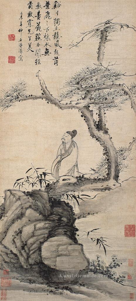 Shitao Gentleman unter Pinie Chinesische Malerei Ölgemälde